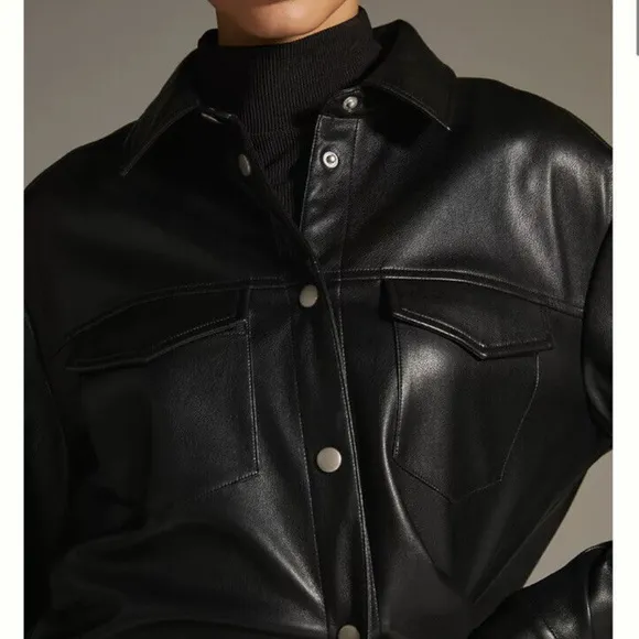 Anthropologie Avec Les Filles Oversized Faux Leather Shirt Jacket Shacket Sz XS