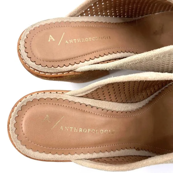 Anthropologie Blair's Perforated Suede Leather Mules Block Heel Size 7