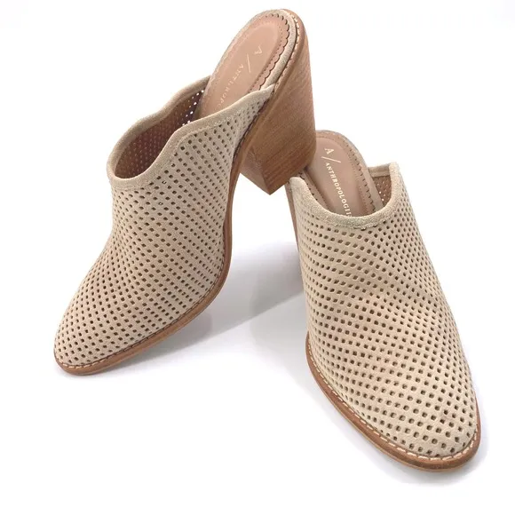 Anthropologie Blair's Perforated Suede Leather Mules Block Heel Size 7