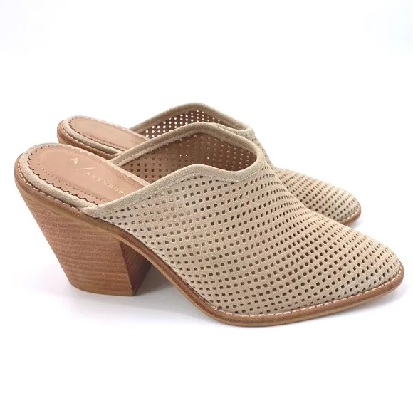 Anthropologie Blair's Perforated Suede Leather Mules Block Heel Size 7