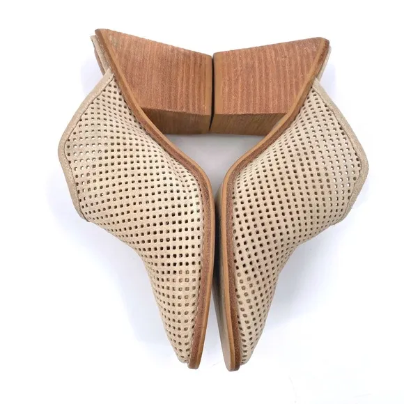 Anthropologie Blair's Perforated Suede Leather Mules Block Heel Size 7