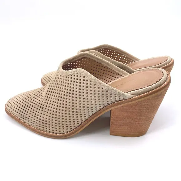 Anthropologie Blair's Perforated Suede Leather Mules Block Heel Size 7