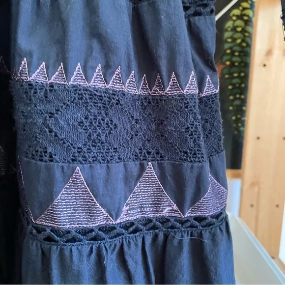 Anthropologie Blue Skye Embroidered Motif Puff Sleeve  Dress