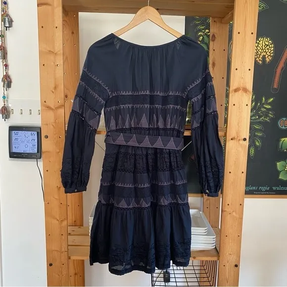 Anthropologie Blue Skye Embroidered Motif Puff Sleeve  Dress