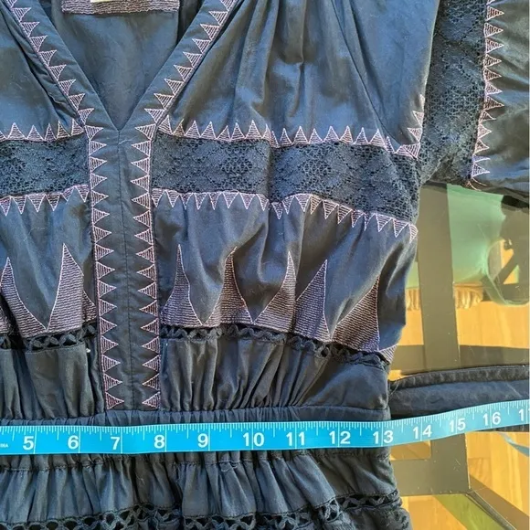 Anthropologie Blue Skye Embroidered Motif Puff Sleeve  Dress