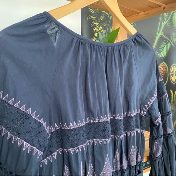 Anthropologie Blue Skye Embroidered Motif Puff Sleeve  Dress