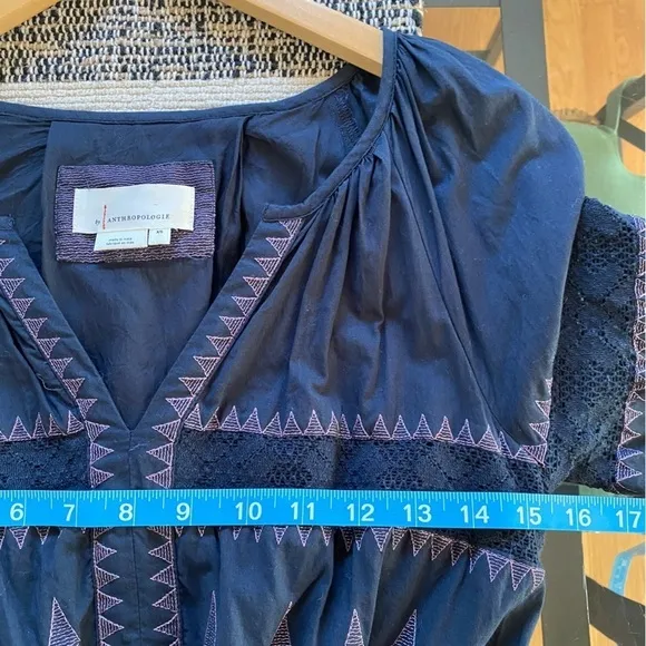 Anthropologie Blue Skye Embroidered Motif Puff Sleeve  Dress