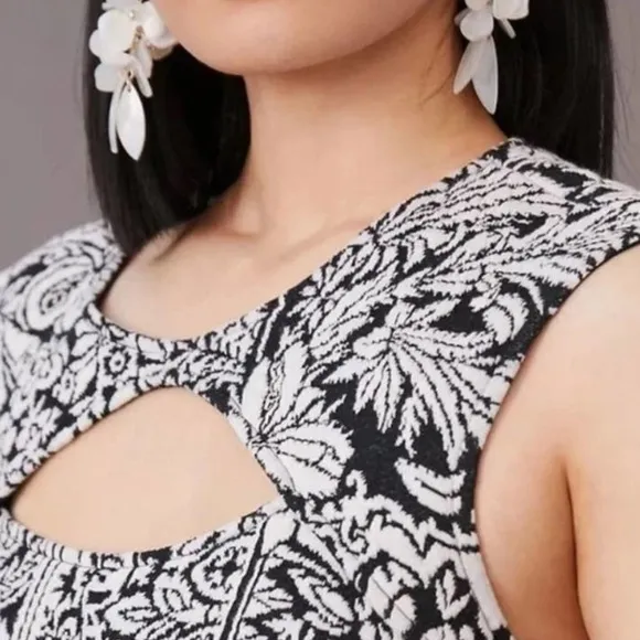 Anthropologie Jacquard Cut-Out Midi Dress, Black/ White, size S NWT
