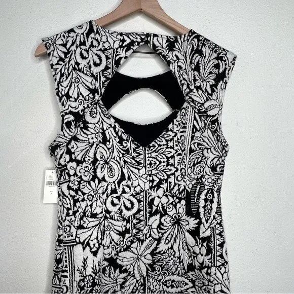 Anthropologie Jacquard Cut-Out Midi Dress, Black/ White, size S NWT