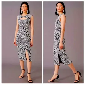 Anthropologie Jacquard Cut-Out Midi Dress, Black/ White, size S NWT