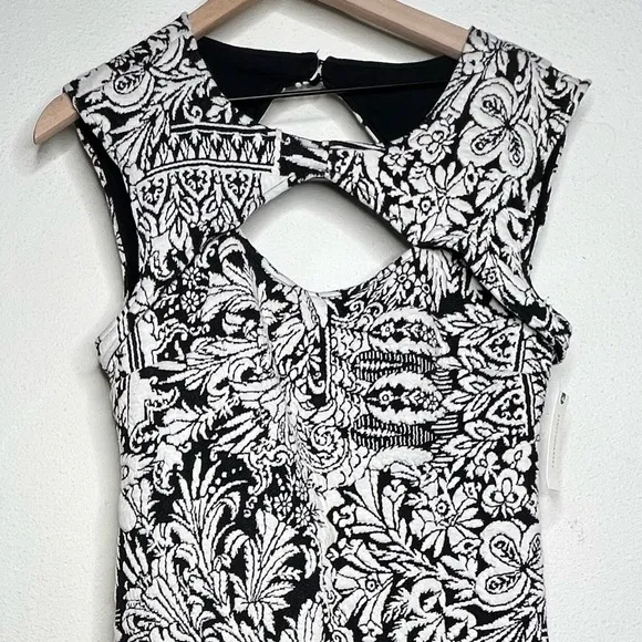 Anthropologie Jacquard Cut-Out Midi Dress, Black/ White, size S NWT