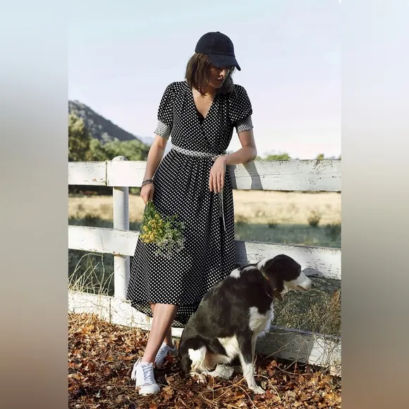 Anthropologie Maeve Breanna Polka Dot Wrap Dress Size 10