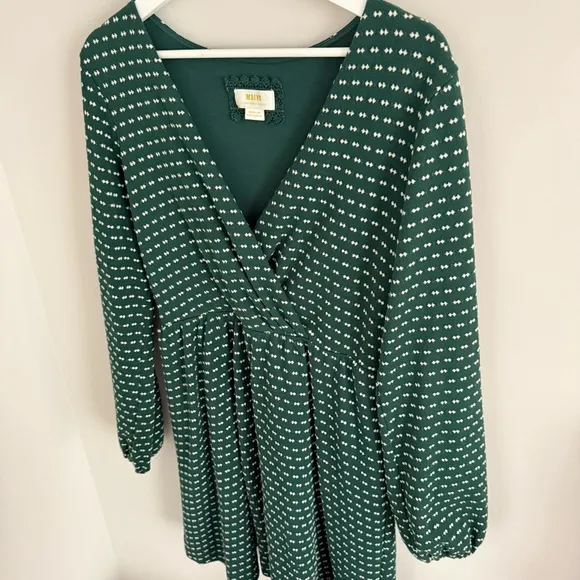 Anthropologie Maeve Malta Textured Knit Mini Dress Dark Green White Medium