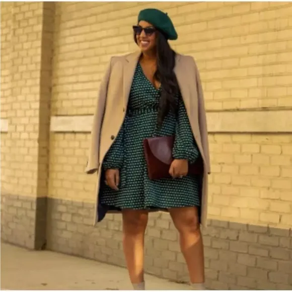 Anthropologie Maeve Malta Textured Knit Mini Dress Dark Green White Medium