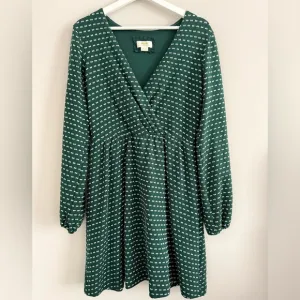 Anthropologie Maeve Malta Textured Knit Mini Dress Dark Green White Medium