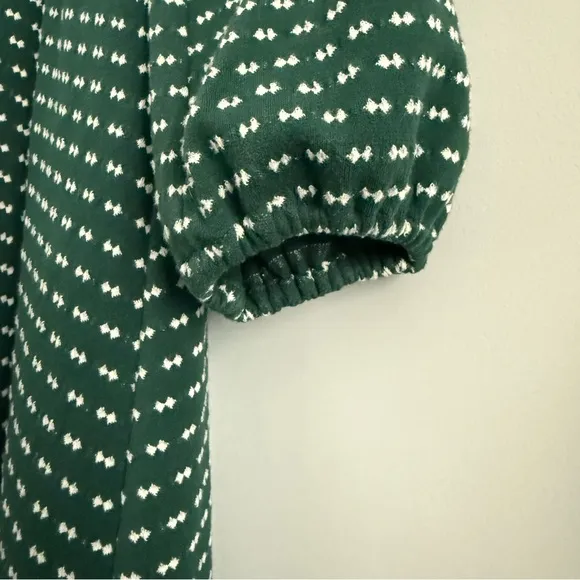 Anthropologie Maeve Malta Textured Knit Mini Dress Dark Green White Medium