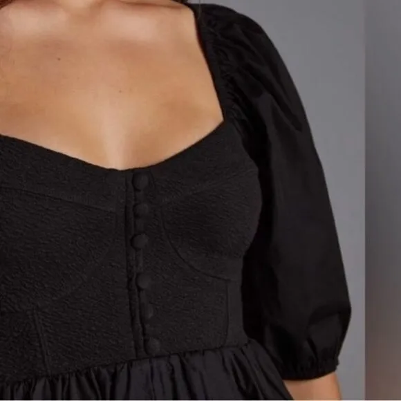 Anthropologie Maeve Puff Sleeve Sweetheart Mini Dress Black Size Medium NWT