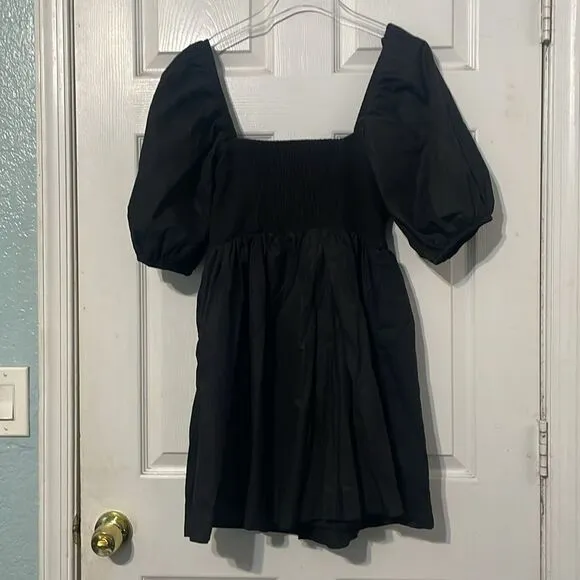 Anthropologie Maeve Puff Sleeve Sweetheart Mini Dress Black Size Medium NWT