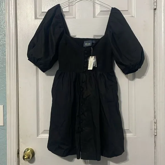 Anthropologie Maeve Puff Sleeve Sweetheart Mini Dress Black Size Medium NWT