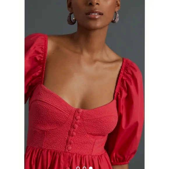 Anthropologie Maeve Puff-Sleeved Sweetheart MIni Dress size M