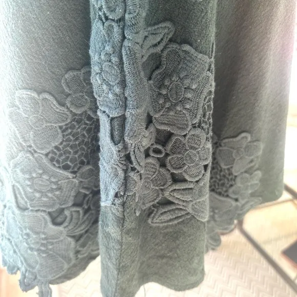 Anthropologie Maeve XS EUC Dark Green Cotton Linen 3/4 Sleeves Scoop Neck Dress