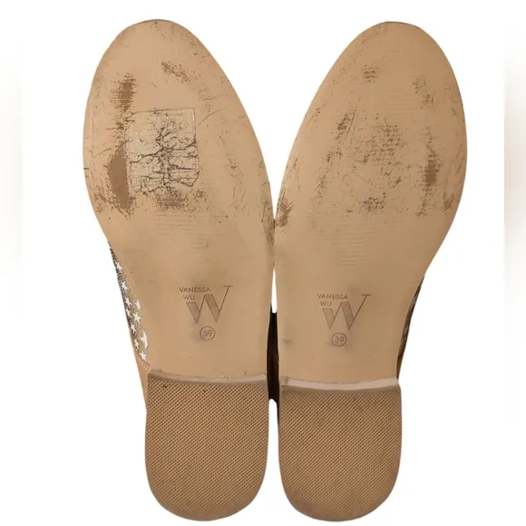 Anthropologie Vanessa Wu Metallic Oxford Loafers Rose Gold Leather Suede Lace Up