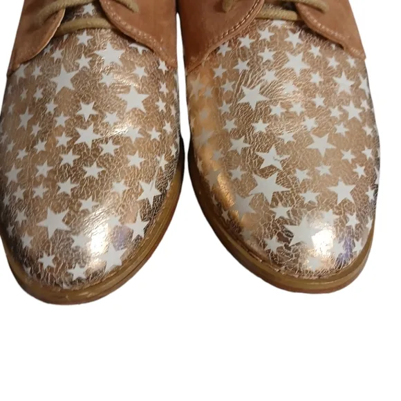 Anthropologie Vanessa Wu Metallic Oxford Loafers Rose Gold Leather Suede Lace Up
