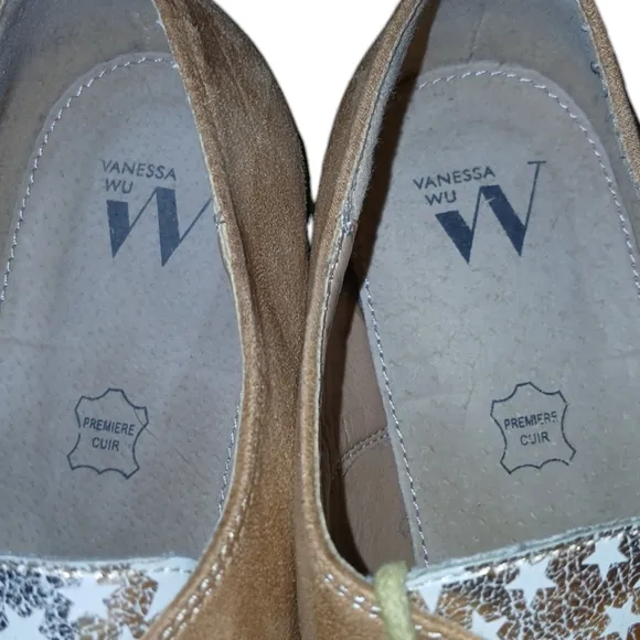 Anthropologie Vanessa Wu Metallic Oxford Loafers Rose Gold Leather Suede Lace Up