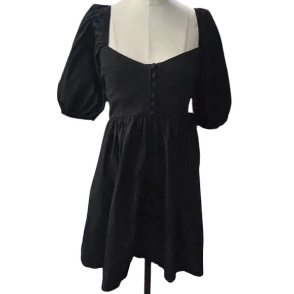 ANTHROPOLOGIE x MAEVE Puff-Sleeved Sweetheart MIni Dress Black Size XS
