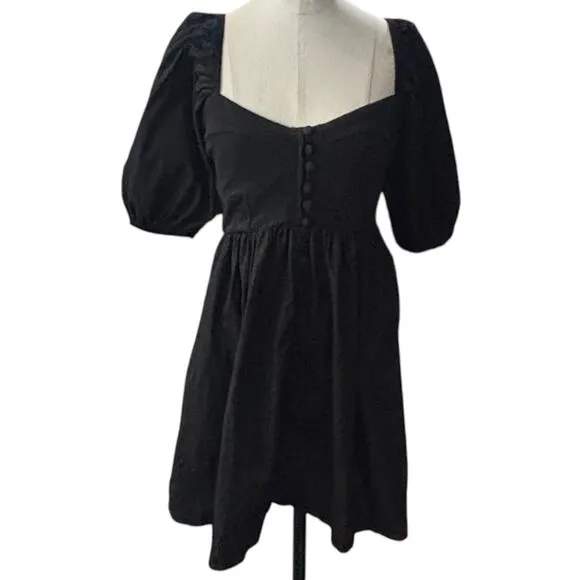 ANTHROPOLOGIE x MAEVE Puff-Sleeved Sweetheart MIni Dress Black Size XS