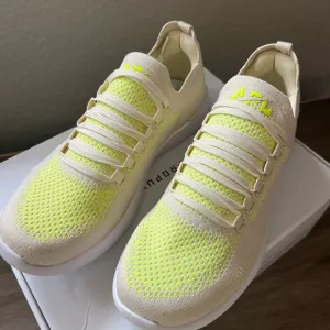 APL Tech Loom Running Neon Yellow and Cream Knit Sneakers. Women 7:5
