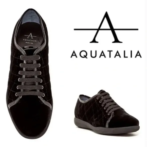 Aquatalia Glenda Velvet Quilted Sneakers size 9 Italy Neutral Minimalist Classic