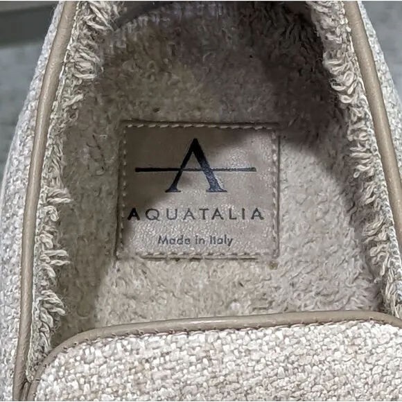 Aquatalia Lida Beige Tan Taupe Neutral Textured Slip On Sneakers Shoes Size 9.5