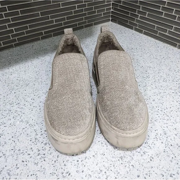 Aquatalia Lida Beige Tan Taupe Neutral Textured Slip On Sneakers Shoes Size 9.5