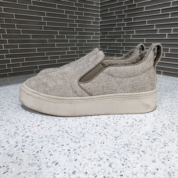Aquatalia Lida Beige Tan Taupe Neutral Textured Slip On Sneakers Shoes Size 9.5