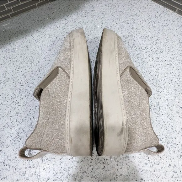 Aquatalia Lida Beige Tan Taupe Neutral Textured Slip On Sneakers Shoes Size 9.5