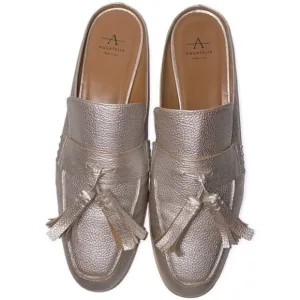 Aquatalia Women’s Size 10.5 Silver Metallic Tassel Stella Slip On Slides Mules