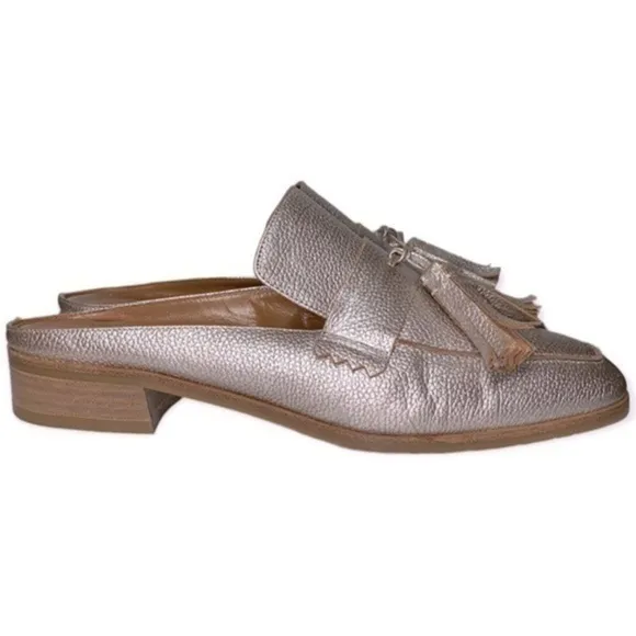Aquatalia Women’s Size 10.5 Silver Metallic Tassel Stella Slip On Slides Mules