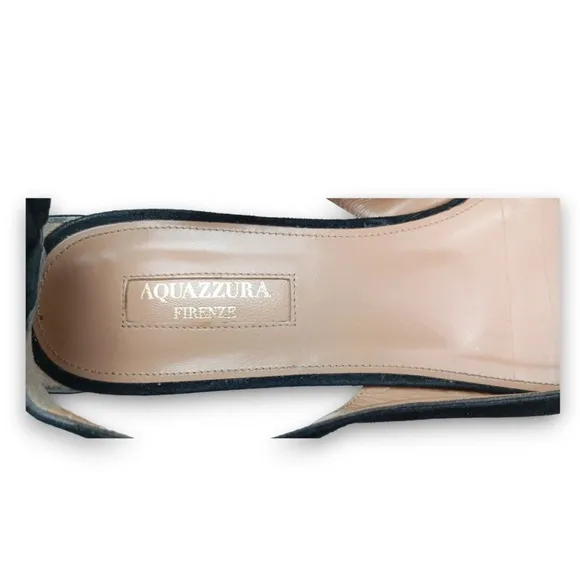 AQUAZZURA Deneuve Flats Bow Tie Heel Black  Suede Pointy Toe Ballet Size 39