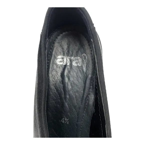 ARA Rachel Black Crinkled Patent Leather Kiltie‎ Fringe Bow Loafers