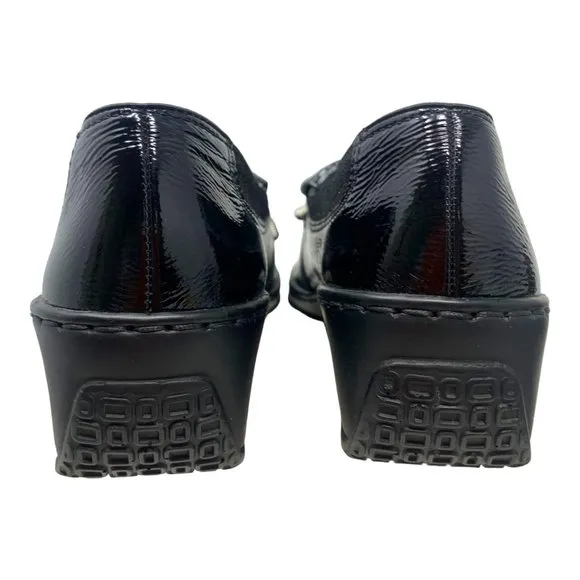 ARA Rachel Black Crinkled Patent Leather Kiltie‎ Fringe Bow Loafers
