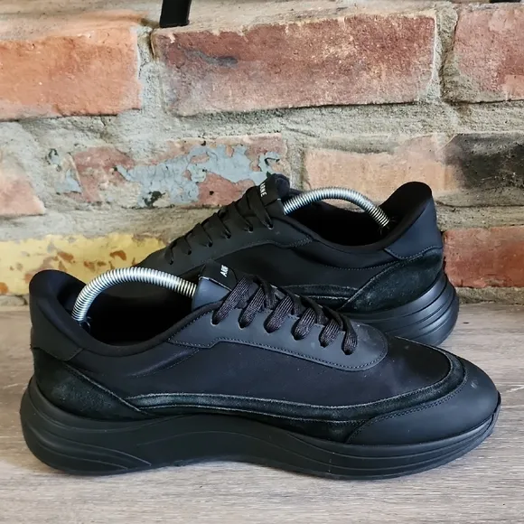 Arne Mens Black Leather Wave Runner Trainer Sneaker Shoe Triple Black Sz 12.5-13