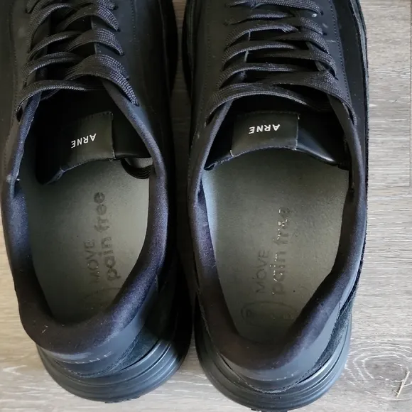 Arne Mens Black Leather Wave Runner Trainer Sneaker Shoe Triple Black Sz 12.5-13