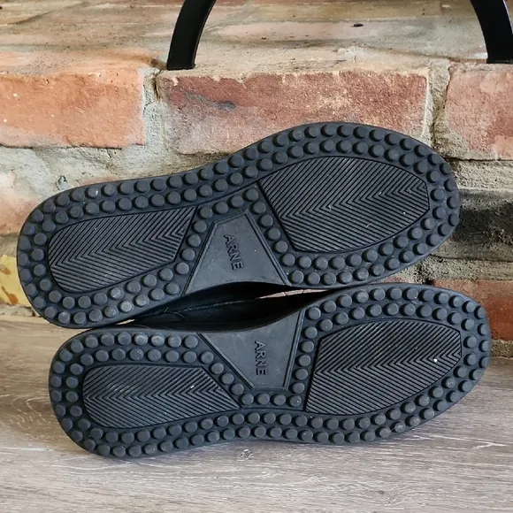 Arne Mens Black Leather Wave Runner Trainer Sneaker Shoe Triple Black Sz 12.5-13