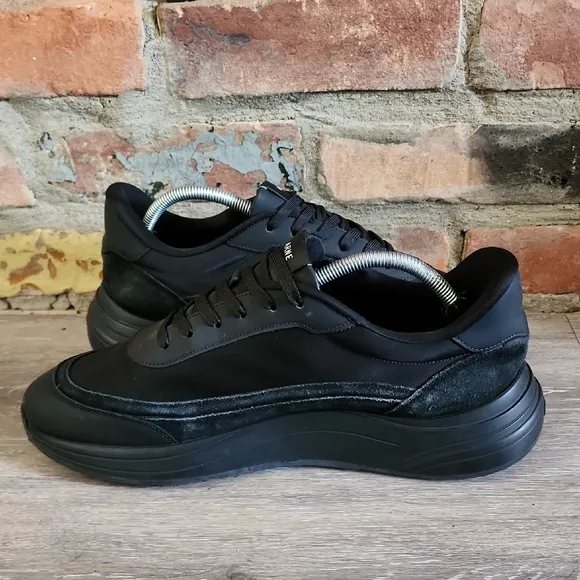 Arne Mens Black Leather Wave Runner Trainer Sneaker Shoe Triple Black Sz 12.5-13