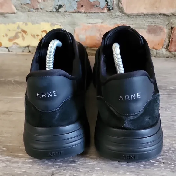 Arne Mens Black Leather Wave Runner Trainer Sneaker Shoe Triple Black Sz 12.5-13