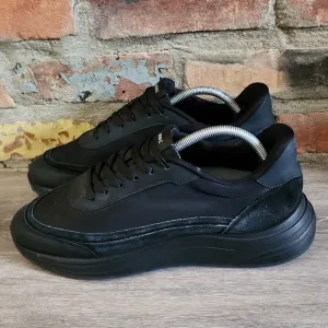 Arne Mens Black Leather Wave Runner Trainer Sneaker Shoe Triple Black Sz 12.5-13