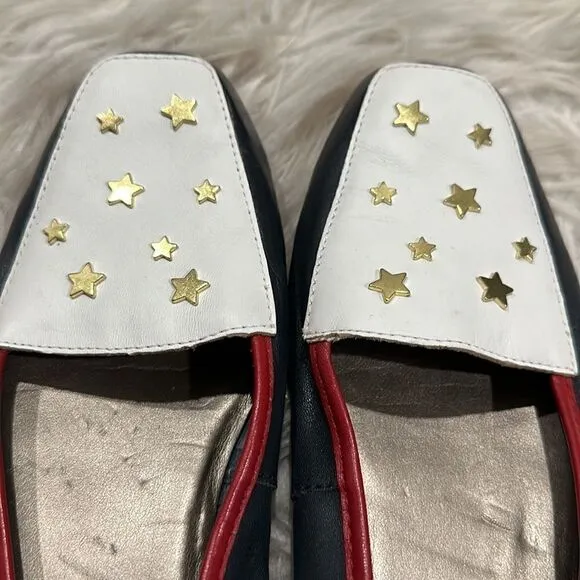 Array Salute Leather Red White And Blue Star Embellished Slip On Loafer Sz 10N