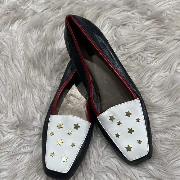 Array Salute Leather Red White And Blue Star Embellished Slip On Loafer Sz 10N