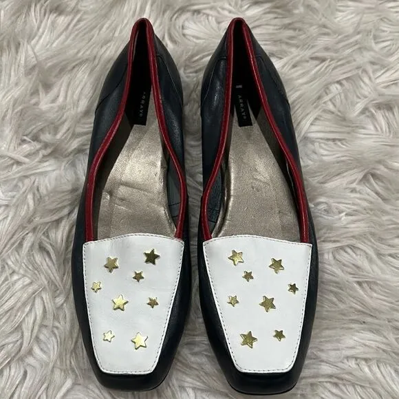 Array Salute Leather Red White And Blue Star Embellished Slip On Loafer Sz 10N